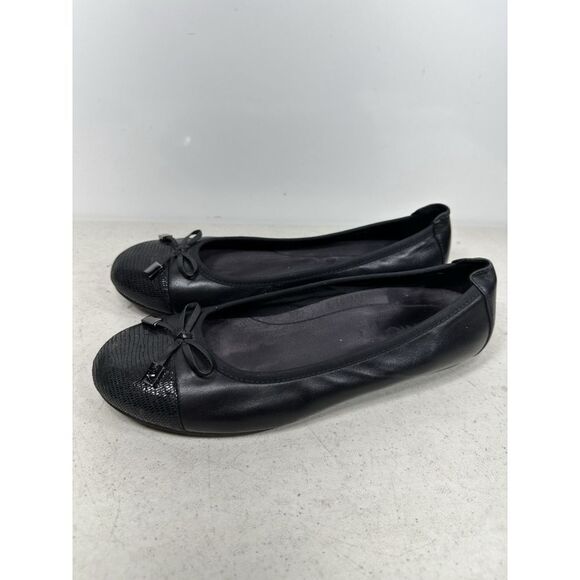 Viconic Minna Ballet Flat Black Leather Round Cap Print Toe Size 8 - Picture 4 of 8